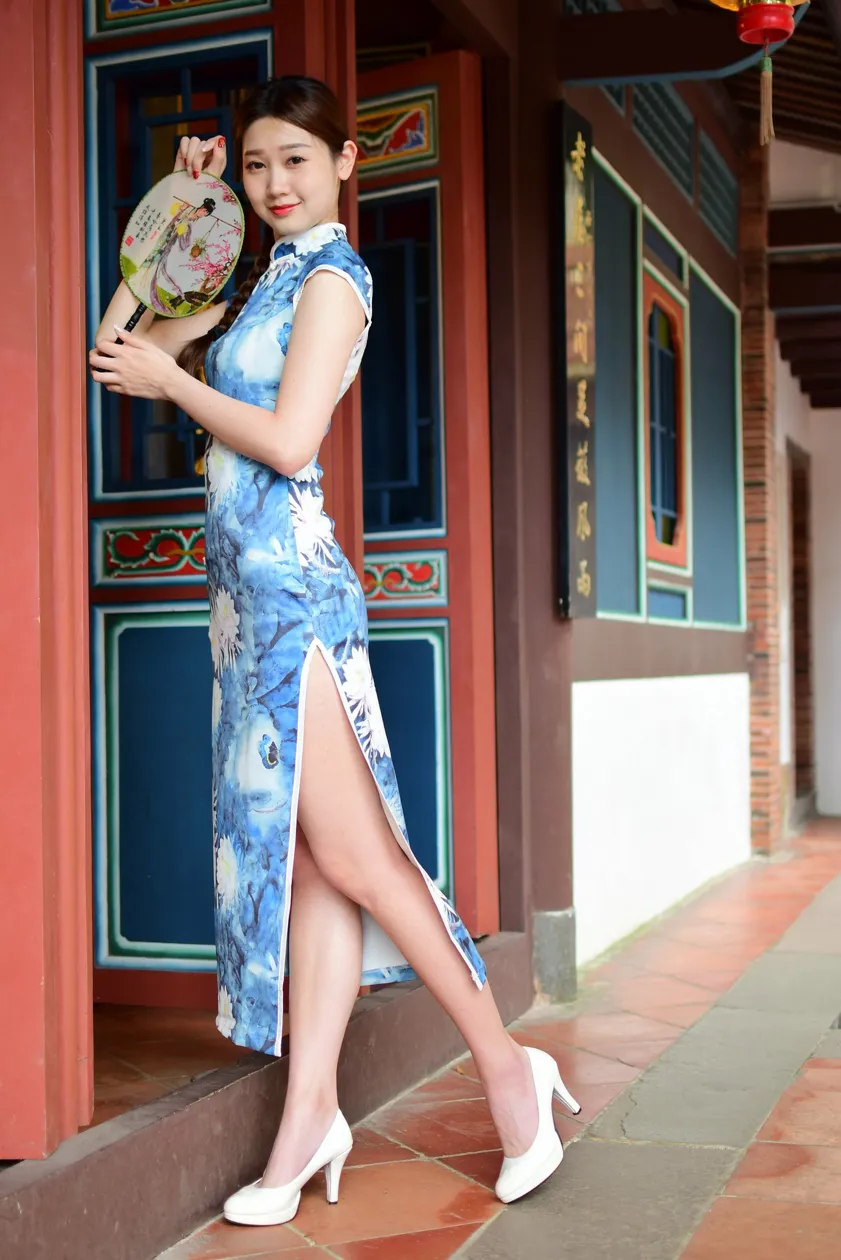 [Mzsock] NO.174 USD High-cut long cheongsam with white high heels and beautiful legs street photography#[105P]-29